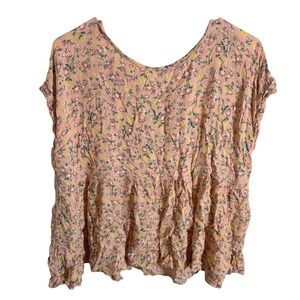True Craft Peach Floral Gathered Peasant Blouse Top Plus Size 0X